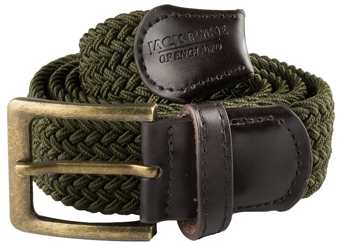 Jack Pyke Countryman Elasticated Belt for Men, Woven Stretch Belt with Leather Ends, Adjustable Up to 54in Waist, Ideal for Countrywear, Hiking, Shooting and Daily Use